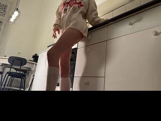 Petite Blonde College Girl Prepares for Christmas Party