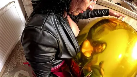 Inflatable Balloon Fetish with Leather and Intense Cum Play