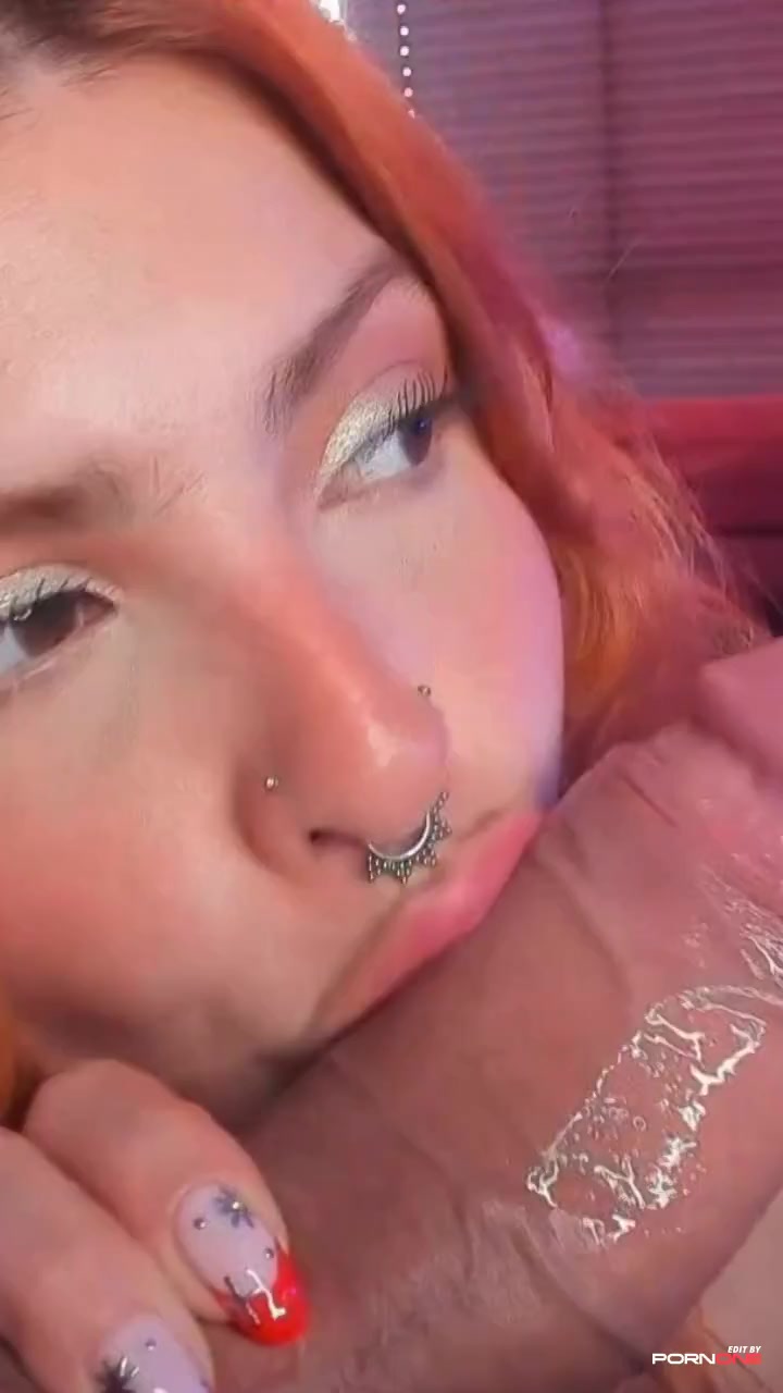 redhead cam slut worships big dick, sucking it deep  - Short by pornone.com
