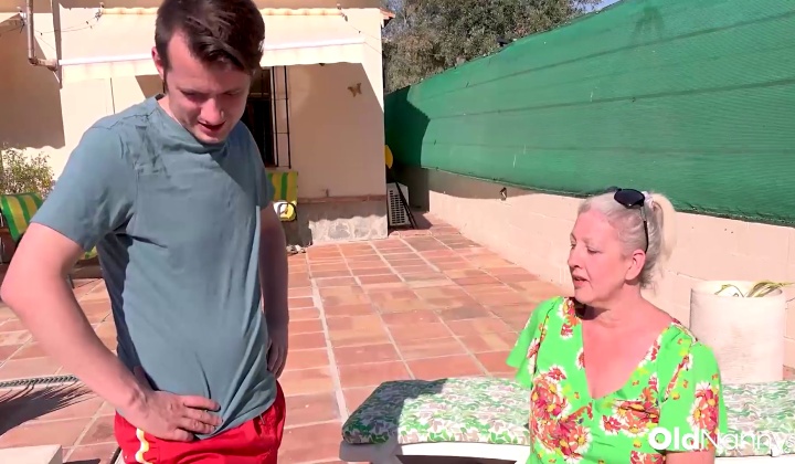 Mature Granny Seduced by Horny Stud by the Pool