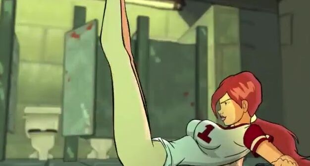 Animated redhead girl accidentally fell on a friend