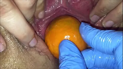 Pink Pussy Stretch with Fruits in Erotic Action