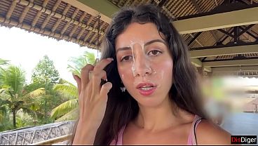 Waiter Covers Girl's Face with Cum in Public Cafe for Burger Blowjob