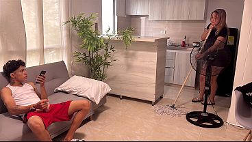 Stepmother discovers her stepson is addicted to masturbating to her photos and teaches him a life lesson&period;