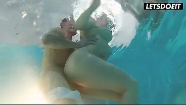 Busty Blonde Gets Fucked Standing Doggy in Pool – Water Splashing Action