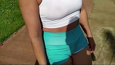 A hot young girl from the gym gave a blowjob to her personal trainer and let him ejaculate in her mouth in public&period;
