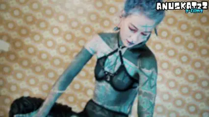 Inked Beauty Rides Chair with Massive Black Dildo
