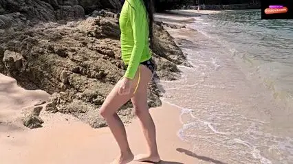 Public Beach Flashing with Hairy Pussy & Sex Toy Fun