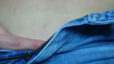 Big Belly Rubbing in Tight Jeans: Sensual Delight