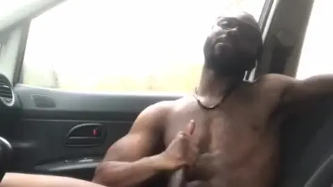 Nude Car Stroking with Big Black Dick Exposed
