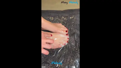Foot Fetish with Red Nails and Cum Play