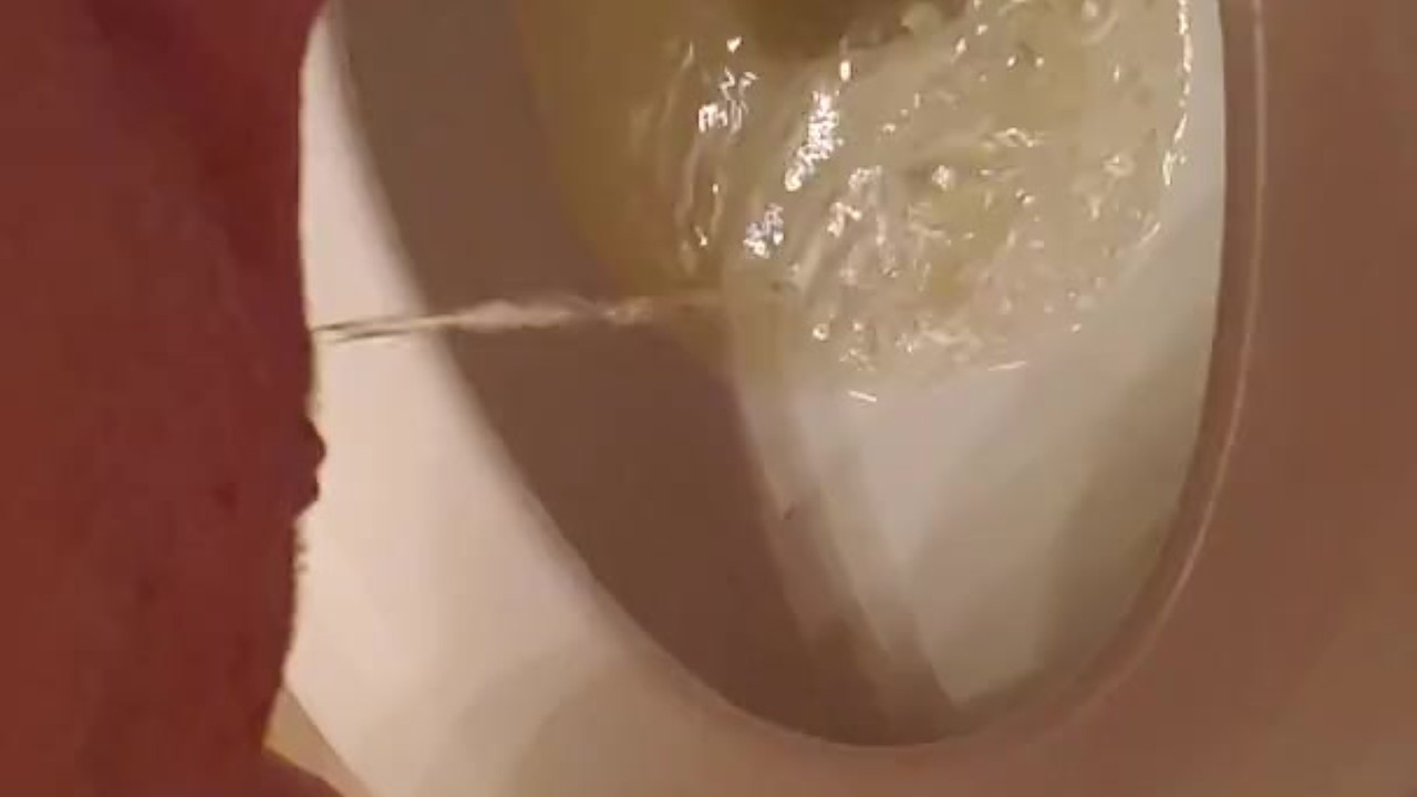 Peeing Up Close: Golden Stream Toilet Action