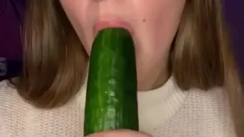 Deepthroat Cucumber Sucking and Spitting Action