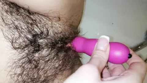 Vibrator Orgasm: Hairy Pussy Plays in the Bathroom