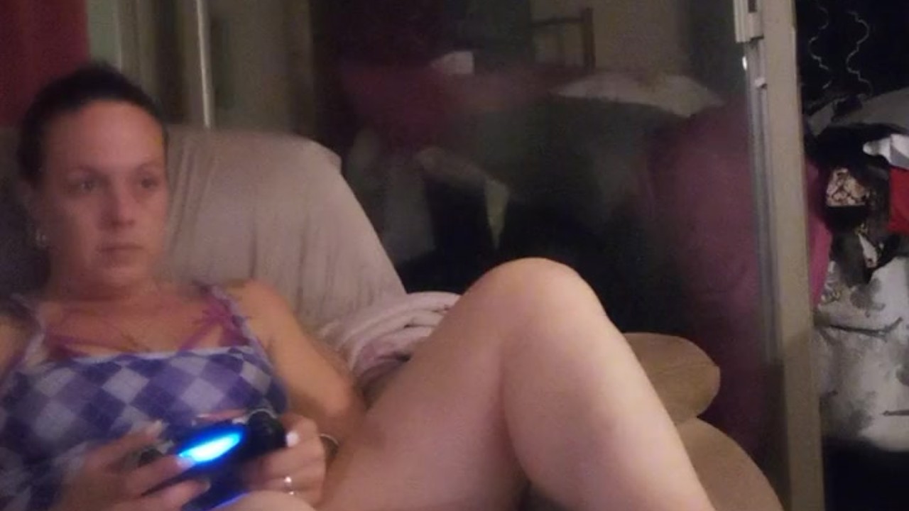 Stepmom Teases with Panties While Gaming, Mini Skirt Lifted